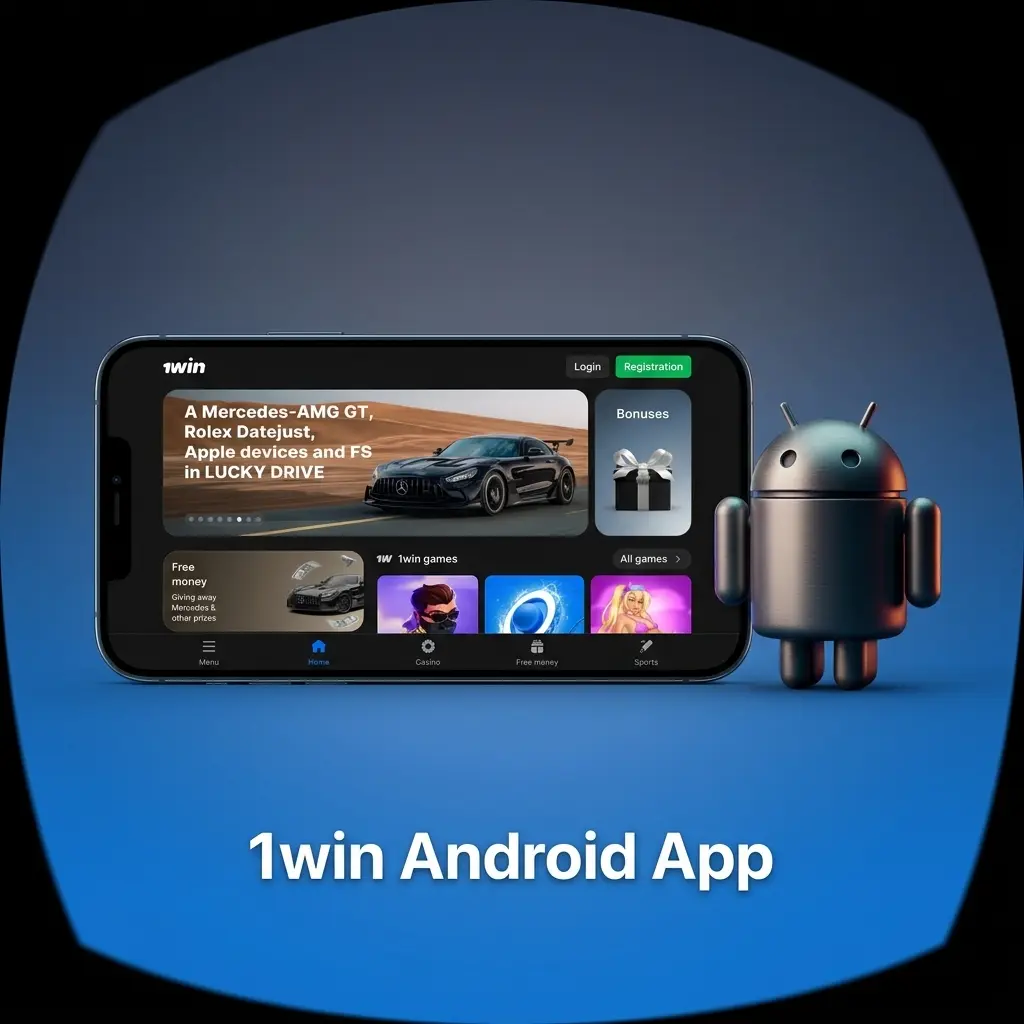 1win Android app interface showing sports betting and casino games available for free download on mobile devices